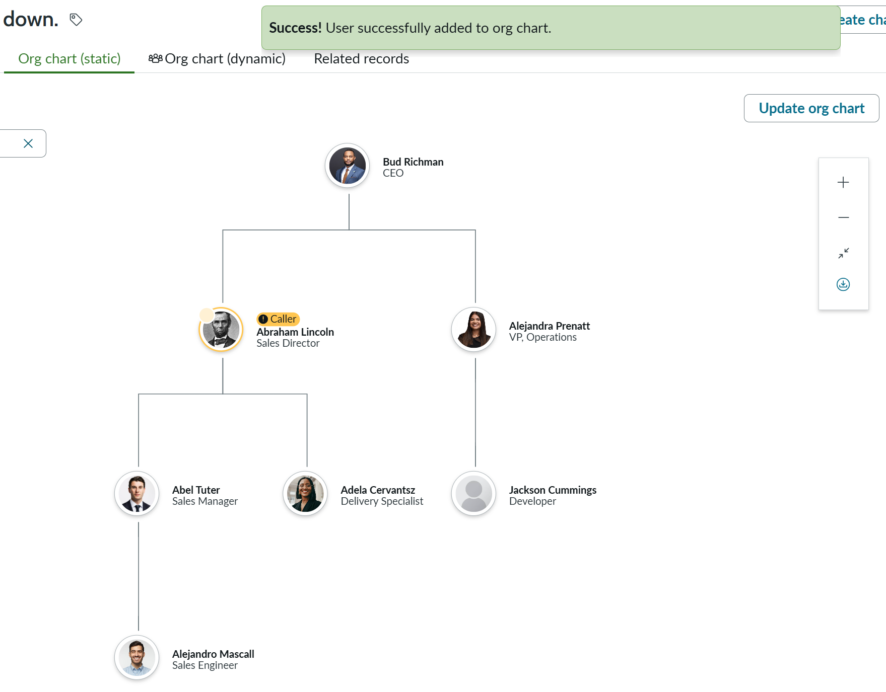Page overview after updating org chart