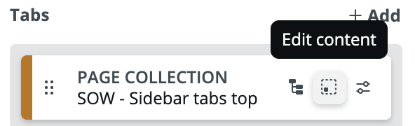 Locating the Page Collection card under the Tabs section