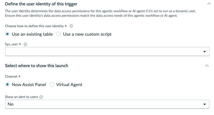 Define user identity of trigger configuration
