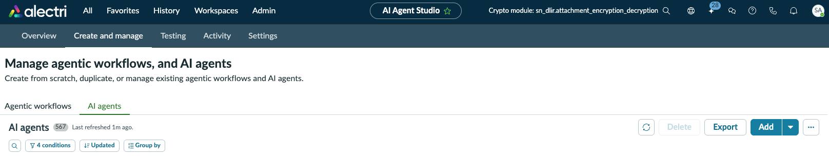 AI Agent Studio start screen