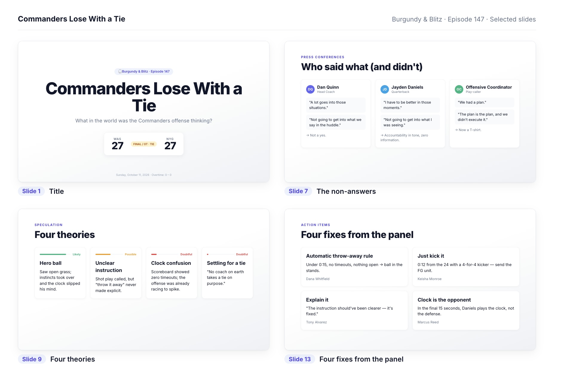 Four slides from the interactive HTML slideshow